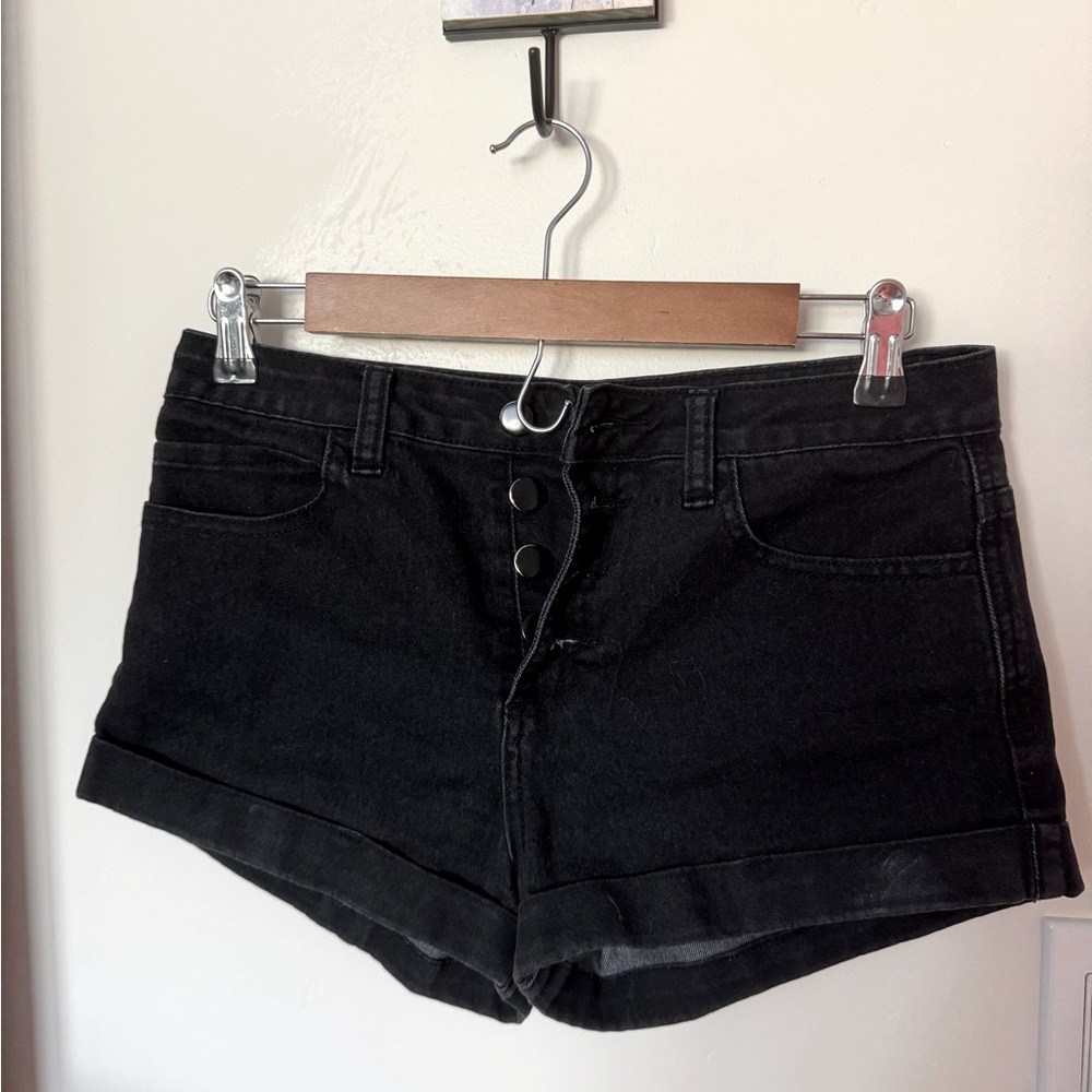 Forever 21 Button Fly Black Jean Shorts - Mid-Rise - 27